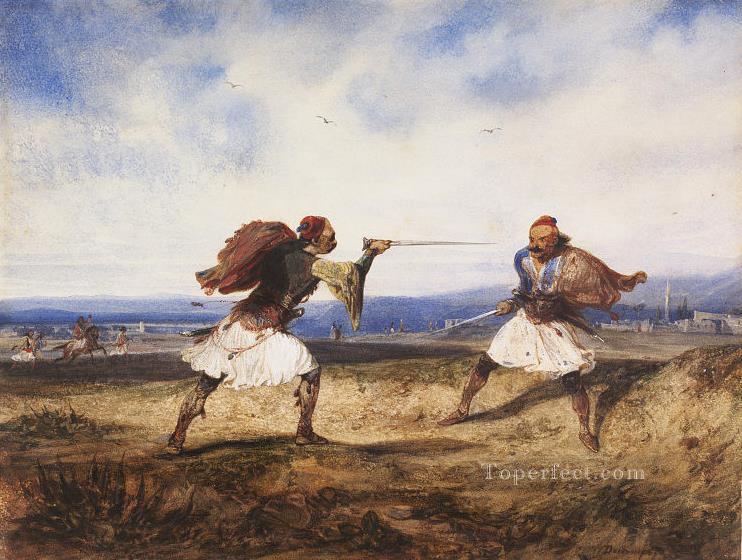 Albanian Duel somewhere in South of Albania during Ottoman reign Alexandre Gabriel Decamps Orientalist Oil Paintings